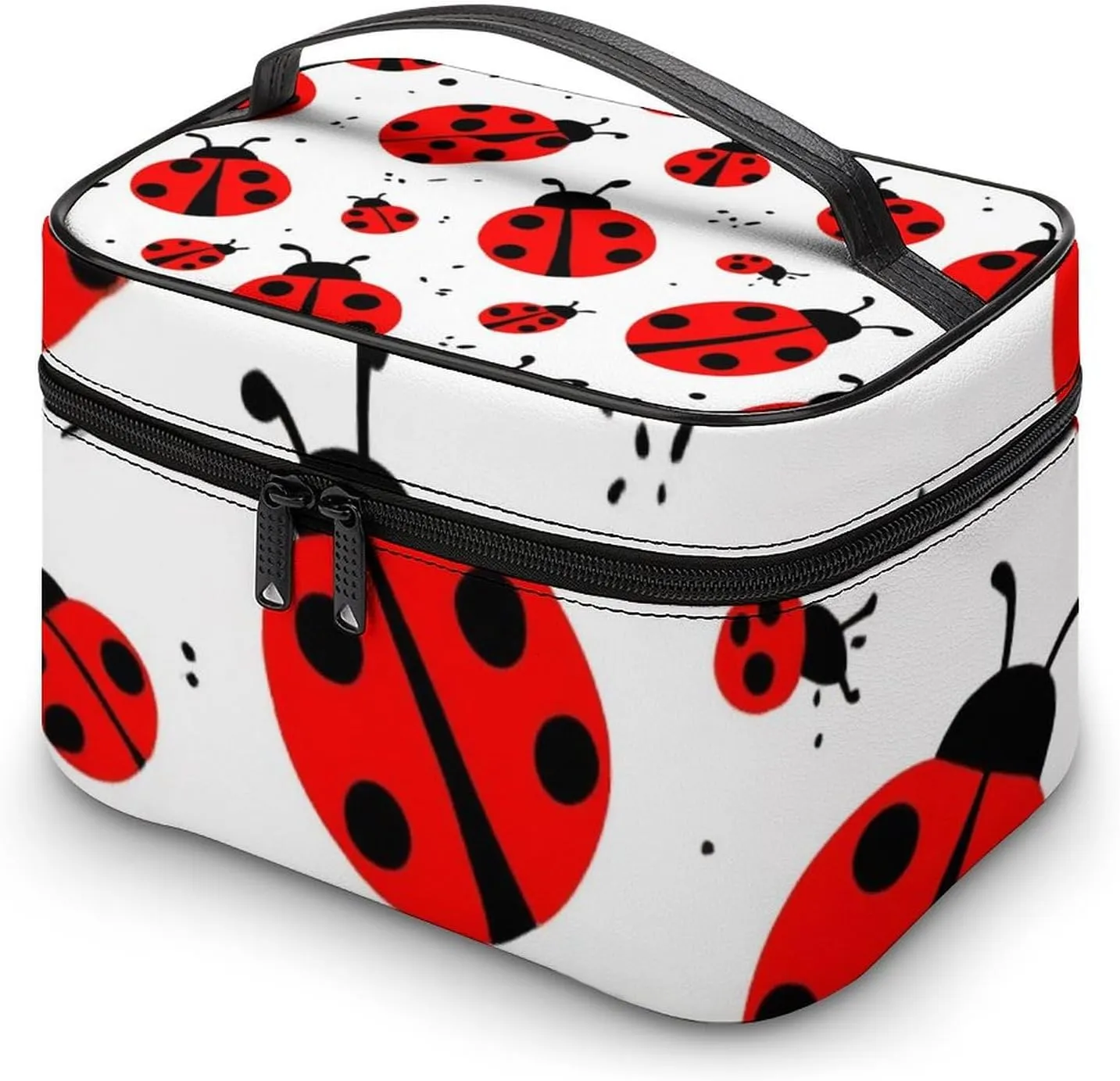 Make Up Bags Ladybug Red Black Dots White Cosmetics Organizer Case for Women, Travel Toiletry Brushes Storage Bag with Carry Handle