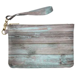 Makeup Bag 9.5 x 6 inch Artistic Vintage Weathered Paint Cosmetic Glam Print PU Leather Toiletry Zipper Travel Case Purse Pouch Strap Accessories Storage Portable Organizer Design Blue Planks