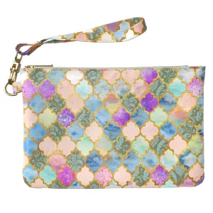 Makeup Bag 9.5 x 6 inch Bohemian Pattern Cosmetic Purse Pouch Print PU Leather Toiletry Zipper Travel Case Moroccan Strap Accessories Portable Organizer Design Vintage Mosaic Persian Storage