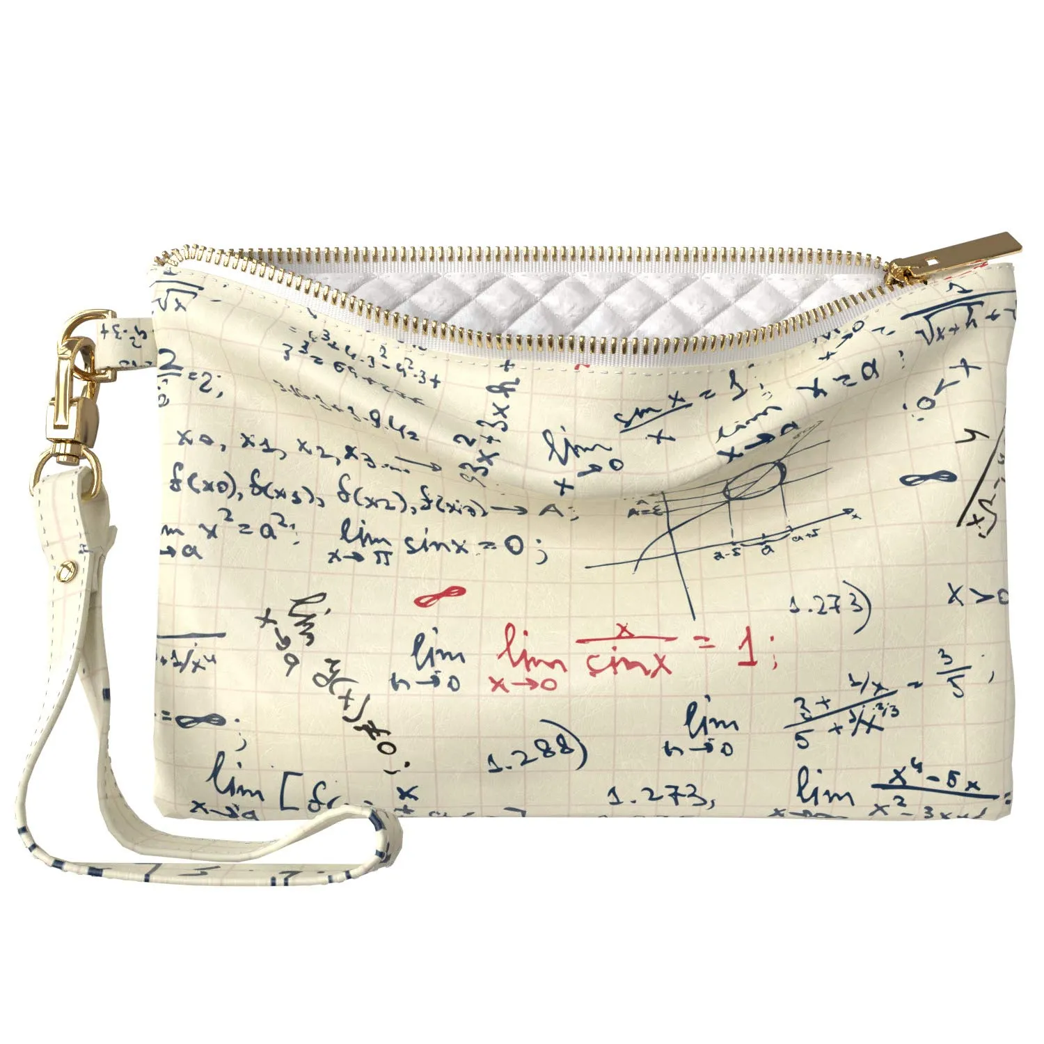 Makeup Bag 9.5 x 6 inch Purse Pouch Pattern Glam Print PU Leather Toiletry Zipper Travel Case Formula Storage Math Nerd Strap Accessories Cosmetic Cute Science Basic Portable Organizer Design