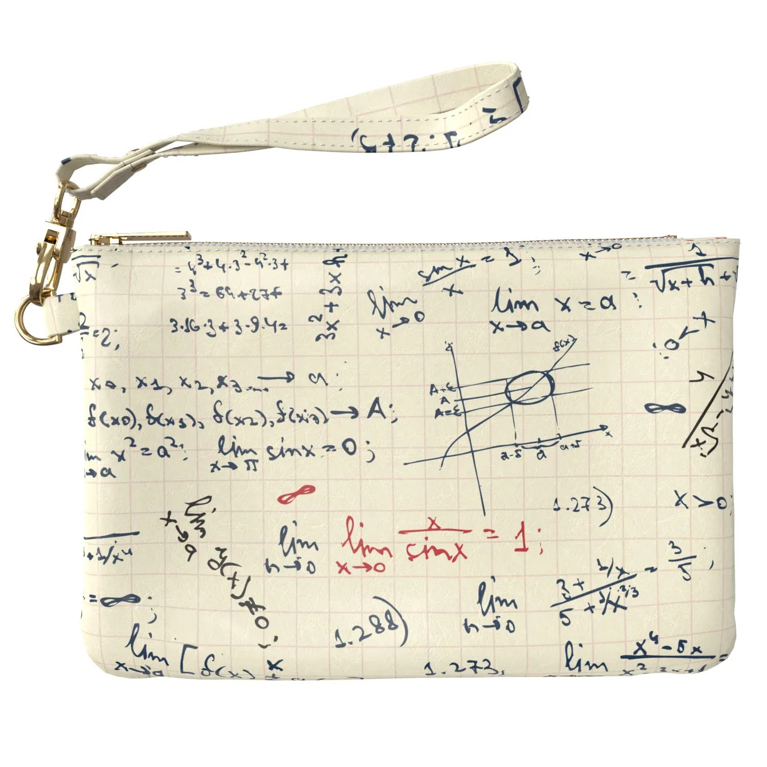 Makeup Bag 9.5 x 6 inch Purse Pouch Pattern Glam Print PU Leather Toiletry Zipper Travel Case Formula Storage Math Nerd Strap Accessories Cosmetic Cute Science Basic Portable Organizer Design