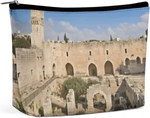 Makeup Bag, Israel at The Tower of David Print Portable Cosmetic Bag Travel Makeup Bag Cosmetic Organizer Zippered Cosmetic Bag Makeup Pouch, style-36