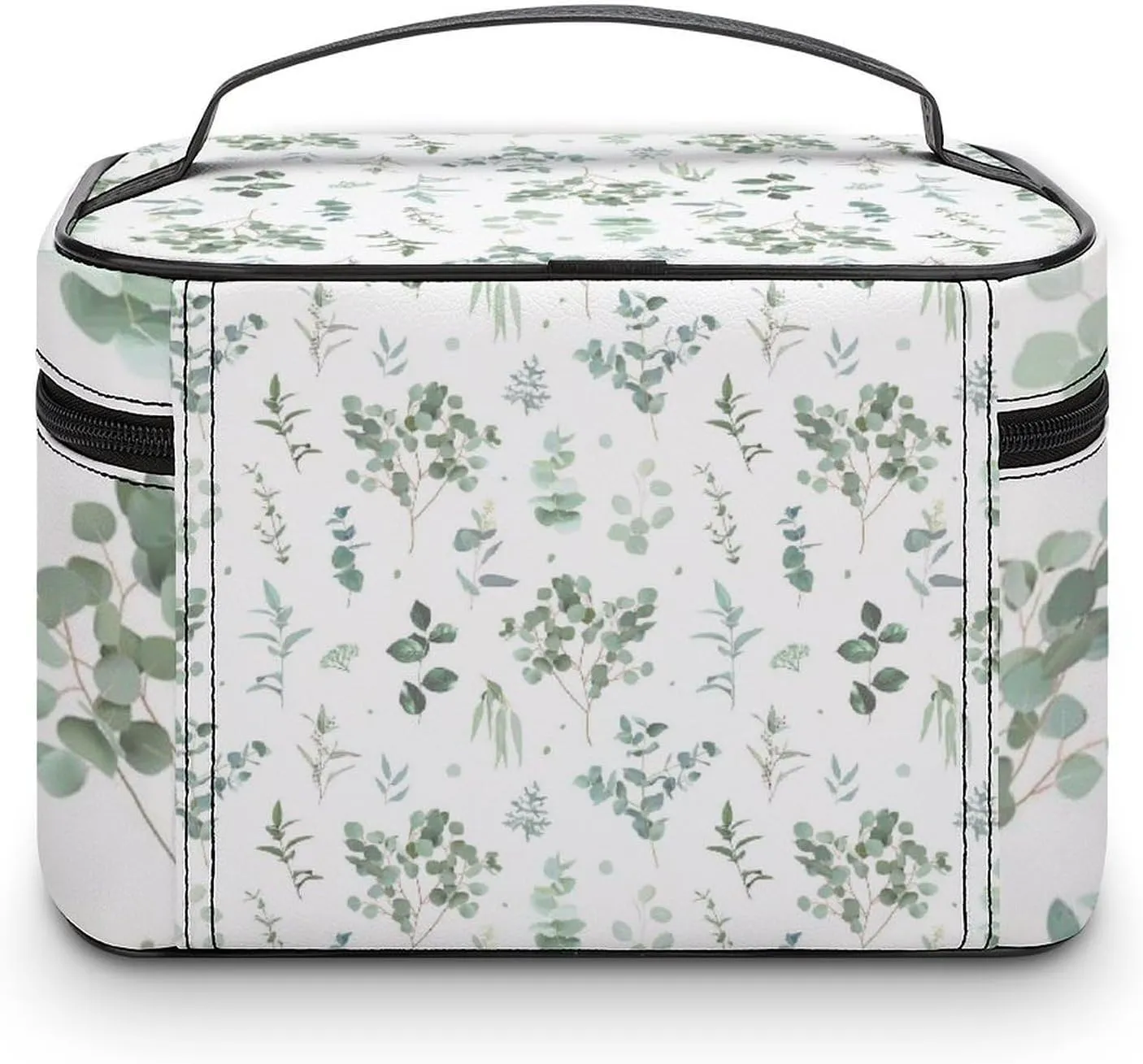 Makeup Bag, Portable Large Capacity Makeup Case Organizer, Watercolor Sage Green Leaf Cosmetic Bag for Women Stylish Travel Toiletry Bag With Handle