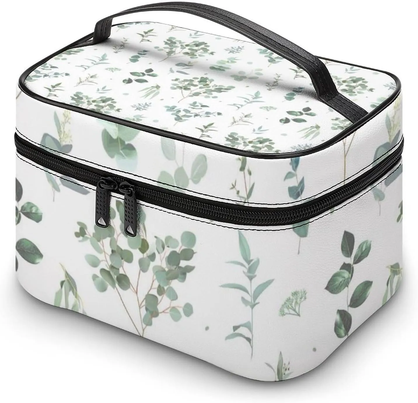 Makeup Bag, Portable Large Capacity Makeup Case Organizer, Watercolor Sage Green Leaf Cosmetic Bag for Women Stylish Travel Toiletry Bag With Handle