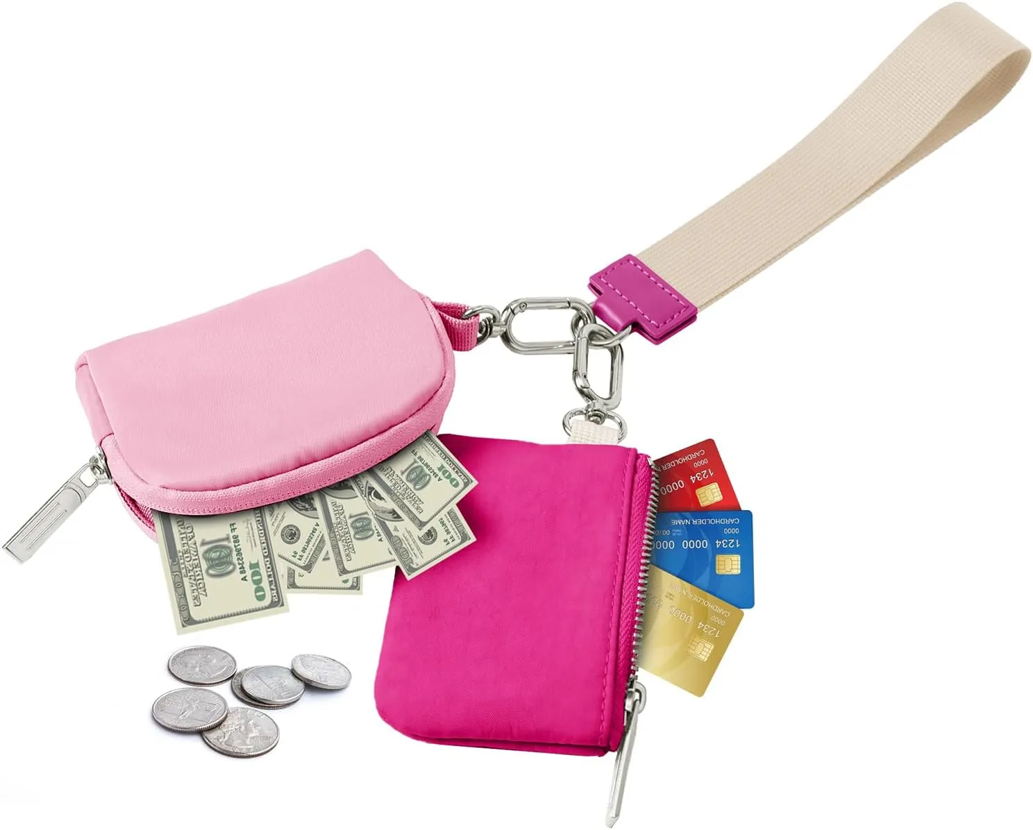 MAMONA Keychain Wallet - Mini Zip Around Wristlet Wallets with Detachable Dual Pouch - Ideal Portable Coin Purse for Women and Men