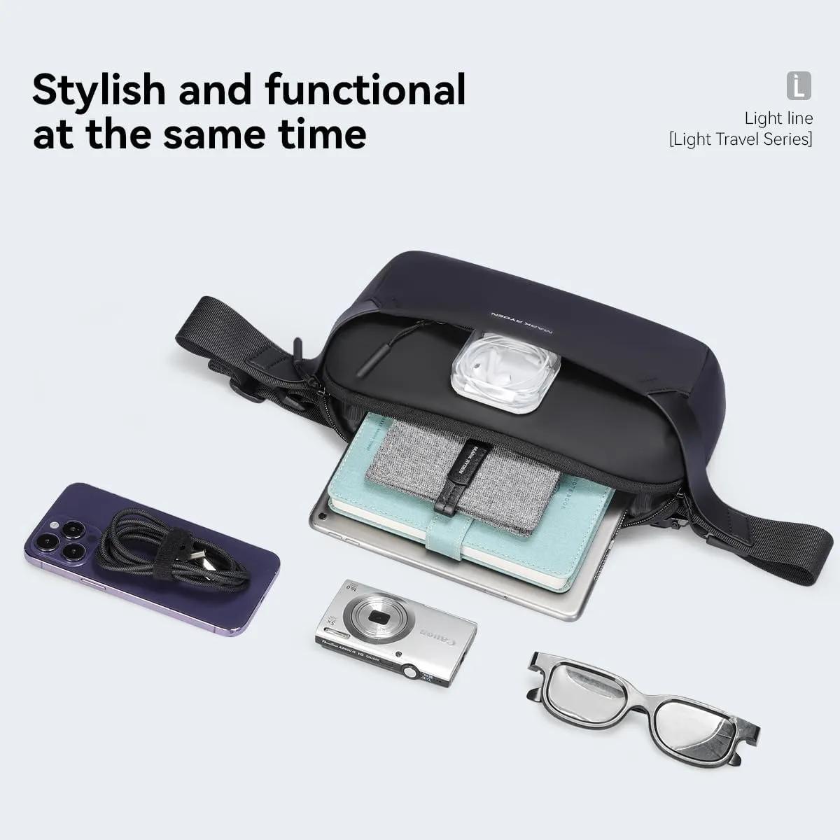 Mark Ryden 3.5L Minimalist Crossbody Sling Bag - Lightweight Water-Resistant EDC Backpack with YKK Zipper & Magnetic Snap for Men and Women