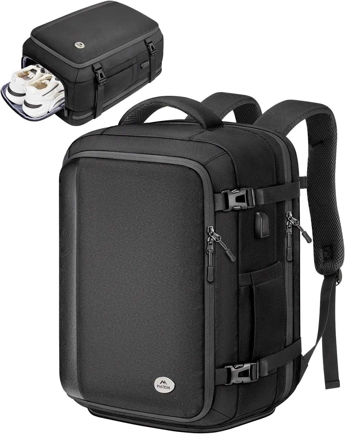 MATEIN Travel Backpack with Shoe Compartment for Men, 17 Inch Large Business Travel Backpack with Wet Dry Pocket, Water Resistant Laptop Daypack 40 L Underseat Carry On Bag for Gym, Weekender