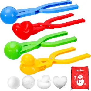 Max Fun 4 Pack Snowball Maker Snow Ball Toys Games with Handle for Kids Outdoor Indoor Winter Snowball Fight Maker Tool Clip with Drawstring Bag
