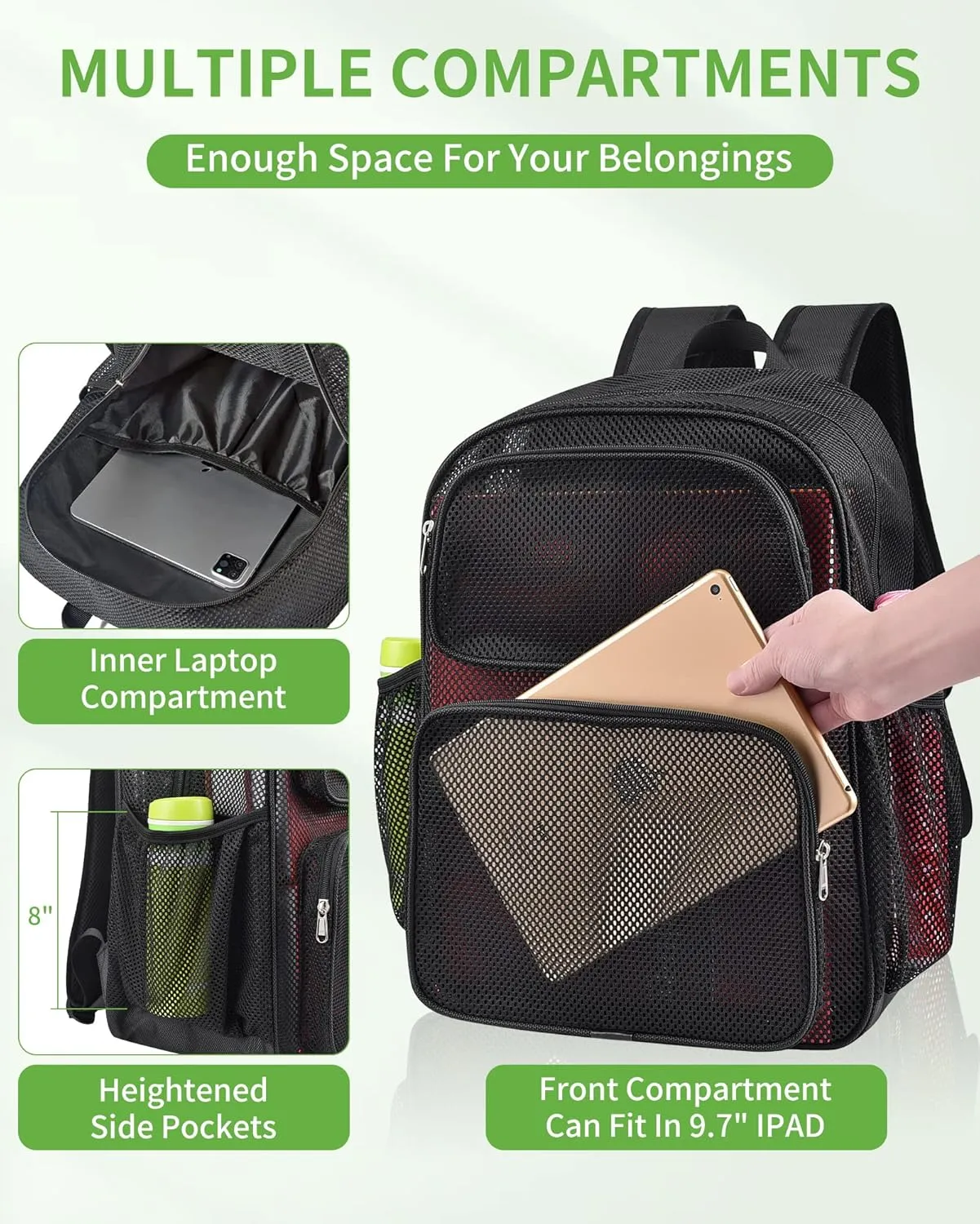 MAY TREE Mesh Backpack Heavy Duty Big Mesh Bag Large Capacity for Travel Beach Hiking Outdoor Sports with Paded Strap