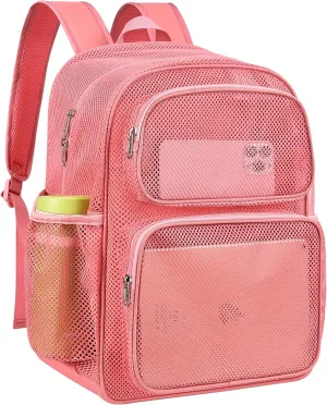 MAY TREE Mesh Backpack Heavy Duty Big Mesh Bag Large Capacity for Travel Beach Hiking Outdoor Sports with Paded Strap