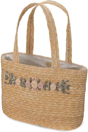 MCap Ladies' Wheat Straw Braided Hobo Handbag - Brown, One Size