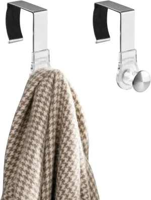 mDesign Modern Metal and Plastic Office Over The Cubicle Storage Organizer Hooks - Wall Panel Hangers for Hanging Accessories, Coats, Hats, Purses, Bags, Keychain - 2 Pack - Clear/Brushed