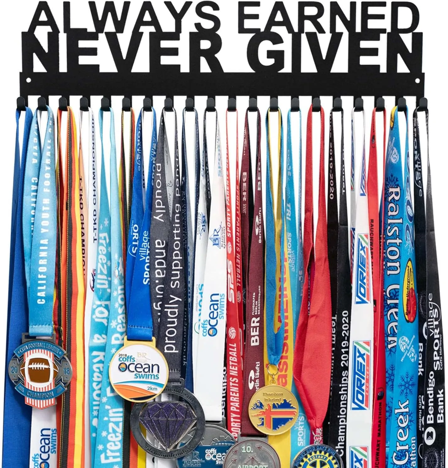 Medal Hanger Display - Personalized Medal Wall Hanger for Sport Race Runner Sturdy Black Steel Metal Over 60 Medals Easy to Install