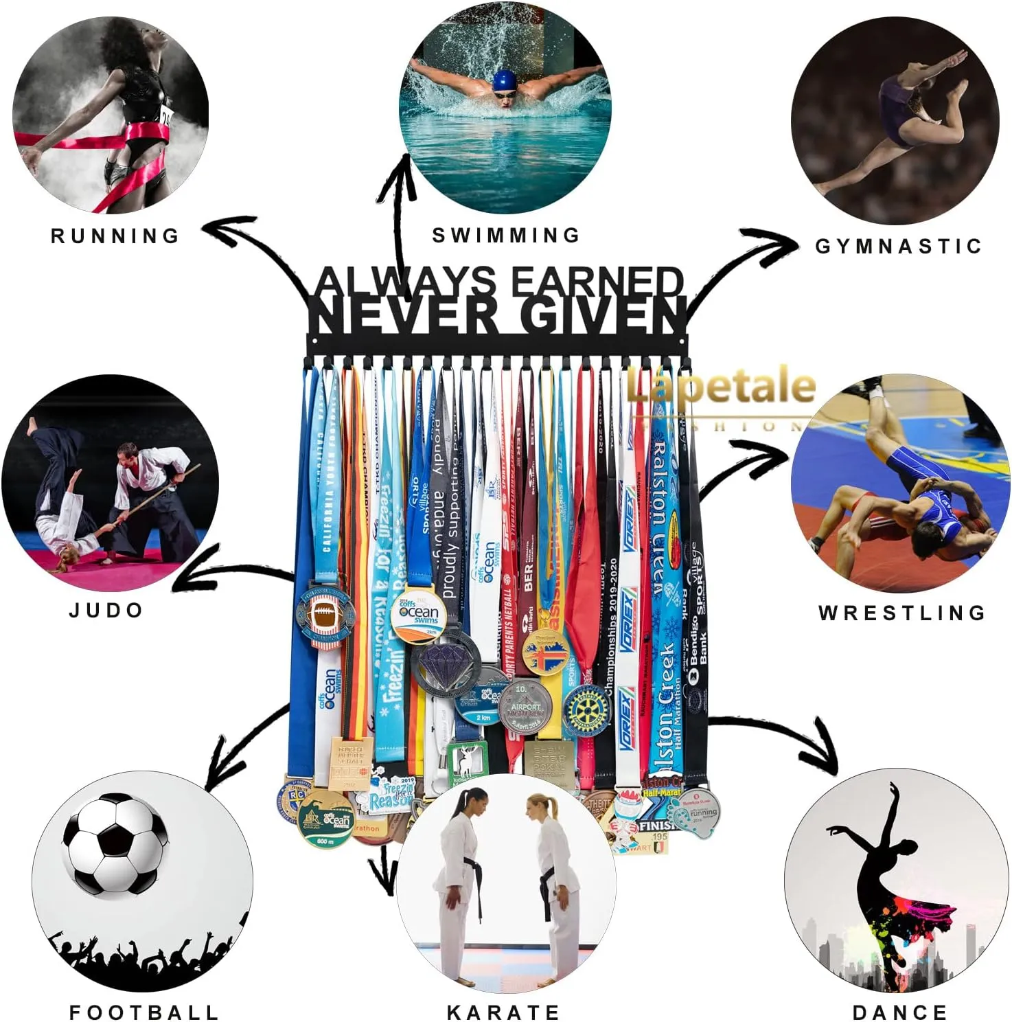 Medal Hanger Display - Personalized Medal Wall Hanger for Sport Race Runner Sturdy Black Steel Metal Over 60 Medals Easy to Install