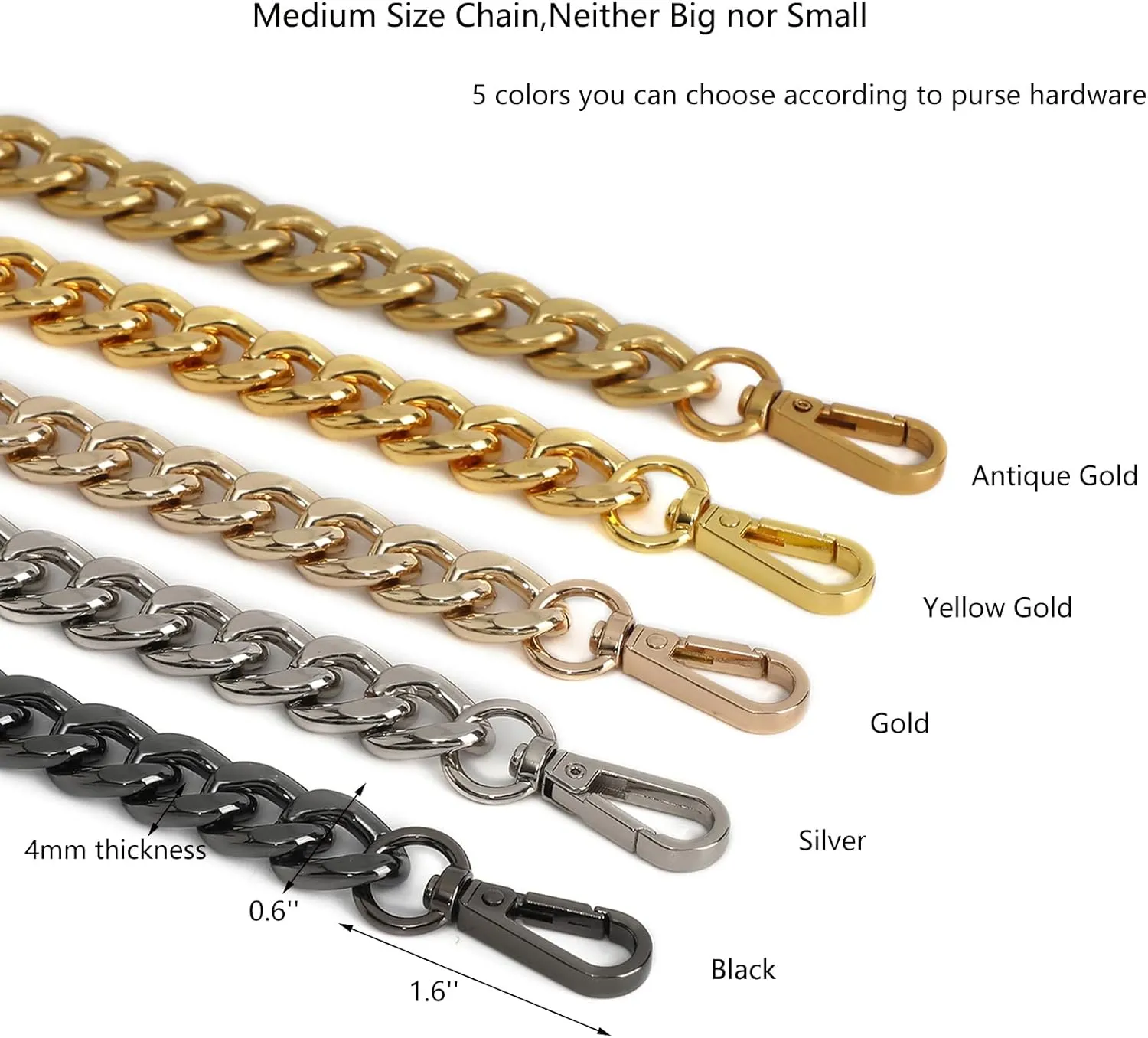 Medium Size Fabulous Metal Shoulder Crossbody Purse Strap Replacement Bag Chain Accessories (48‘’, Antique Gold)