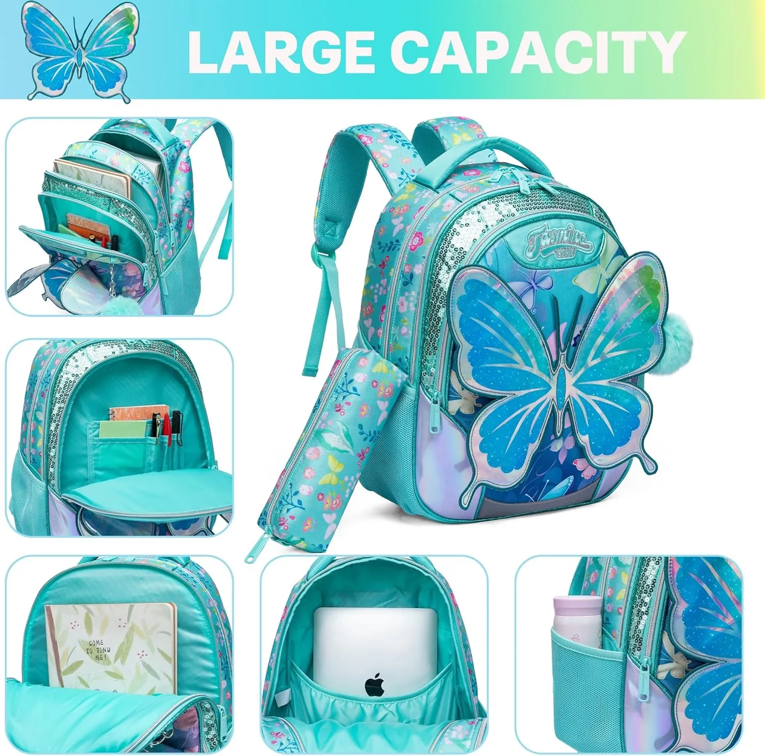 Meetbelify Backpacks for Girls School Bag Cute Girls Backpacks Ages 8-10 with Lunch Box Kids Bookbag Set Travel Backpack for Elementary Students Backpack to School Supplies