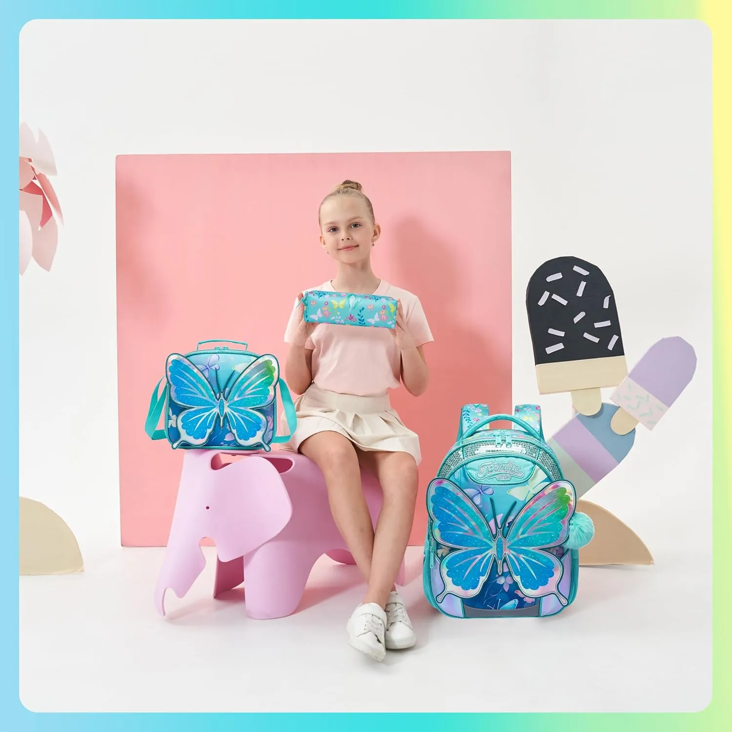 Meetbelify Backpacks for Girls School Bag Cute Girls Backpacks Ages 8-10 with Lunch Box Kids Bookbag Set Travel Backpack for Elementary Students Backpack to School Supplies