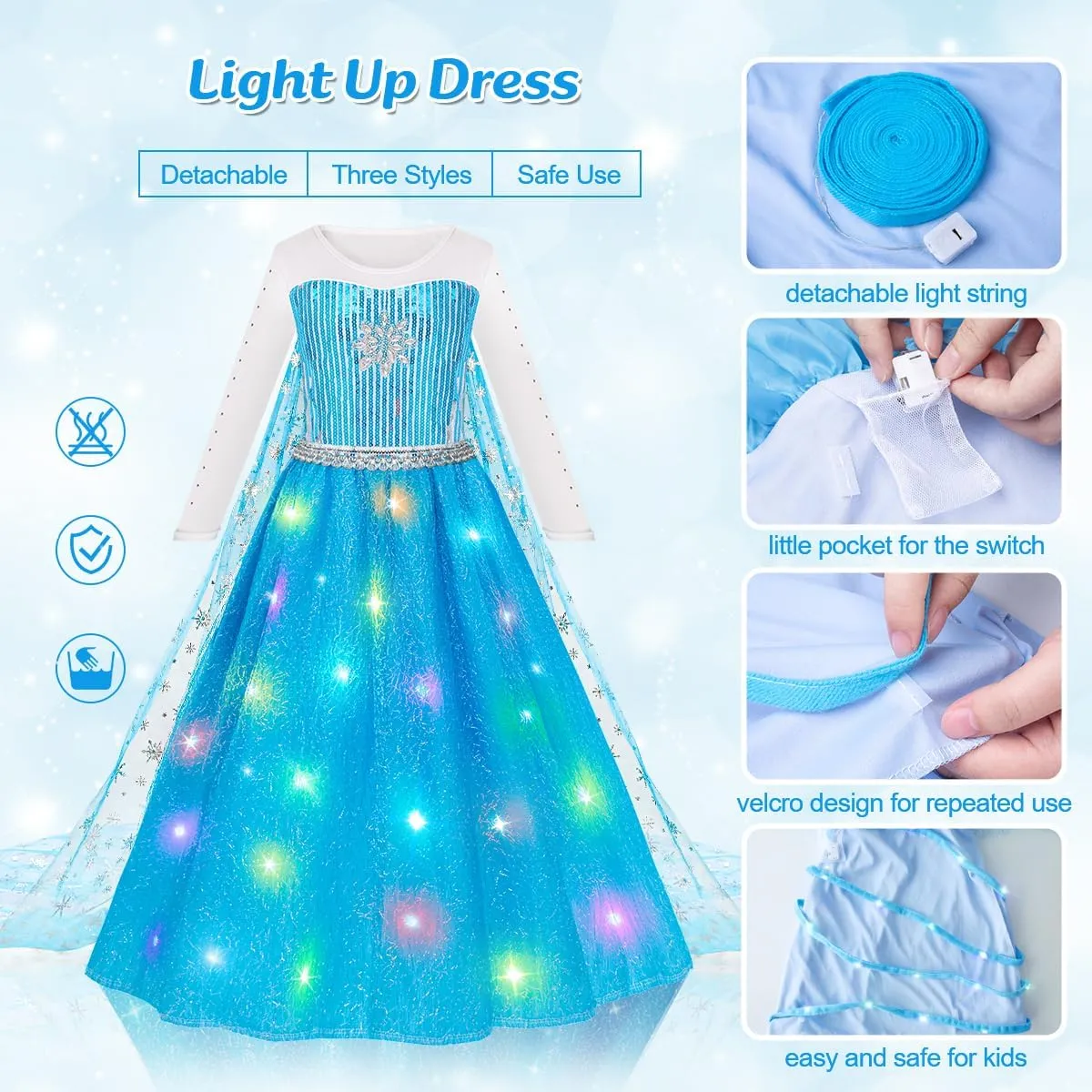 Meland Princess Dresses for Girls - Princess Costume with Long Cape for Girls Age 3-10 Year Old for Birthday Halloween Party