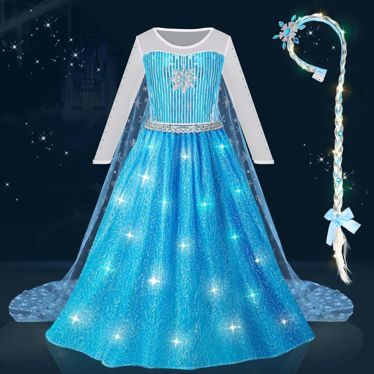 Meland Princess Dresses for Girls - Princess Costume with Long Cape for Girls Age 3-10 Year Old for Birthday Halloween Party