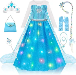 Meland Princess Dresses for Girls - Princess Costume with Long Cape for Girls Age 3-10 Year Old for Birthday Halloween Party