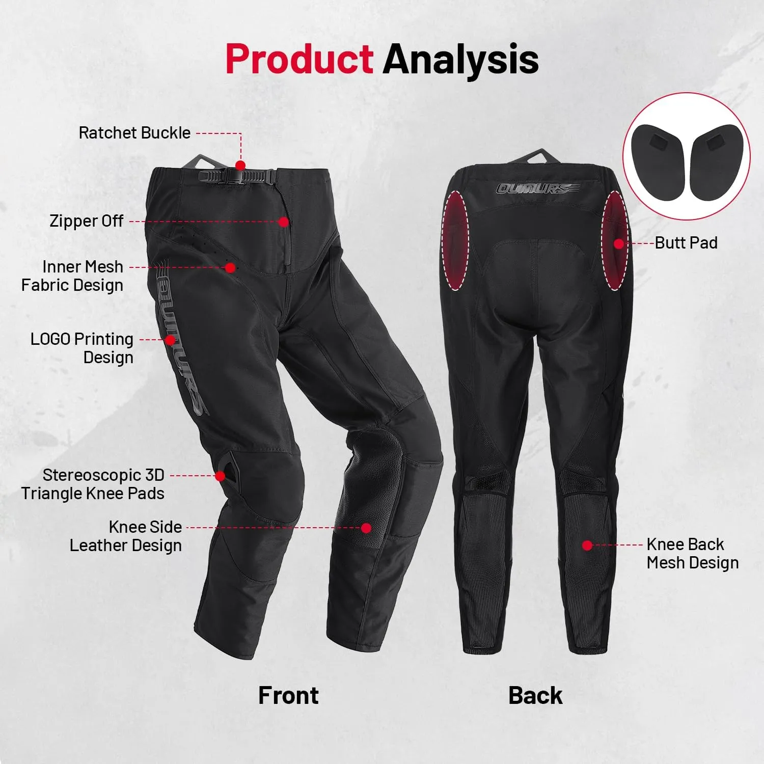 Men's 600D Tear-Resistant Motorcycle Pants Summer Riding Motocross Pants for Dirt Bike Moto ATV Dual Sports Motocross