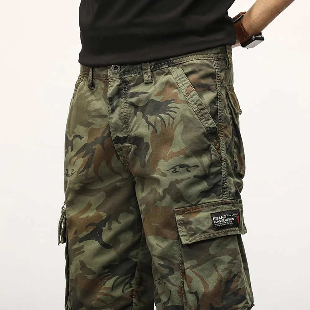 Men's Camouflage Cargo Shorts Summer Cotton Tactical Shorts with Pockets