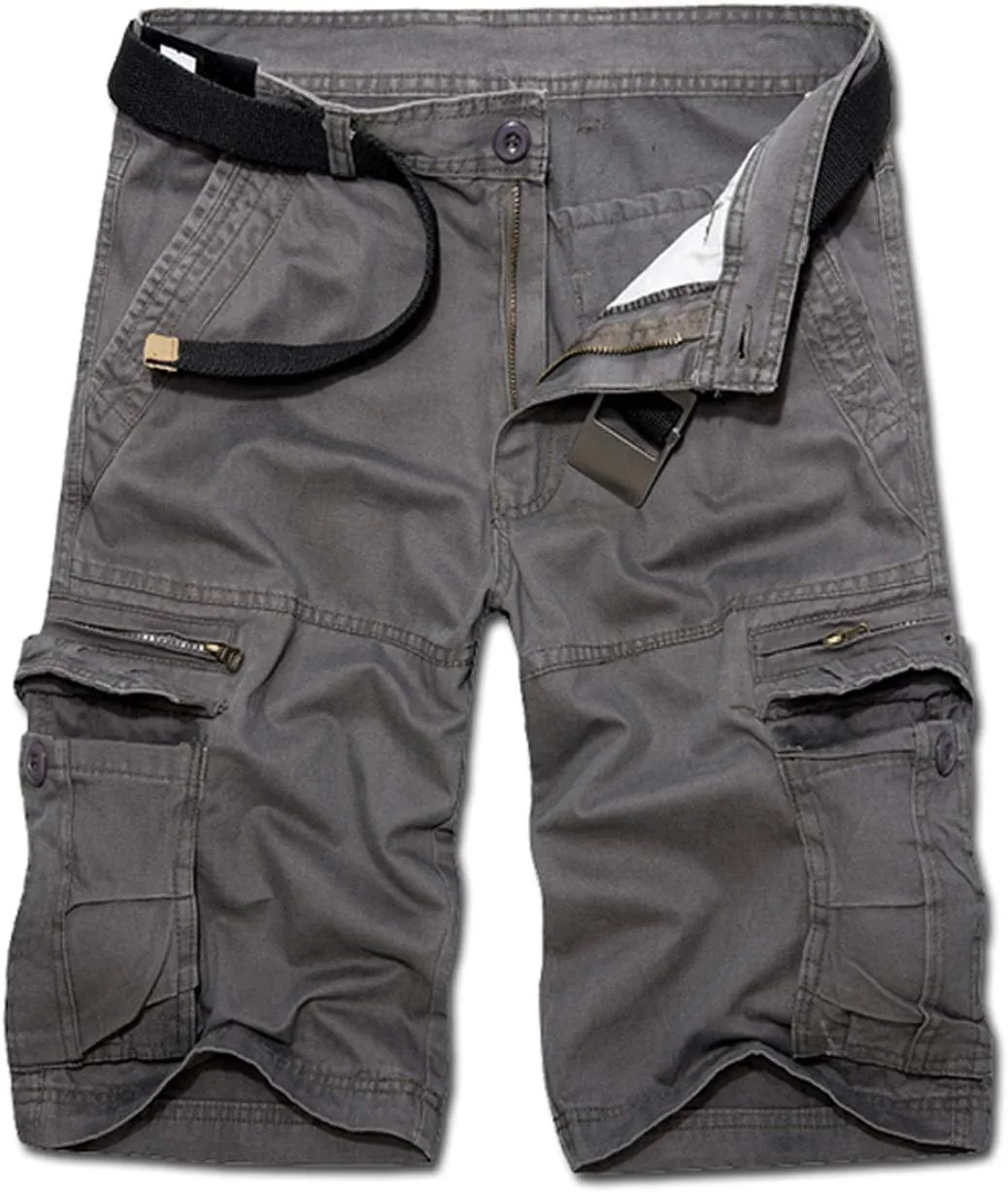 Men's Lightweight Multi Pocket Casual Outdoor Twill Cargo Shorts with Zipper Pockets with 8 Pockets No Belt