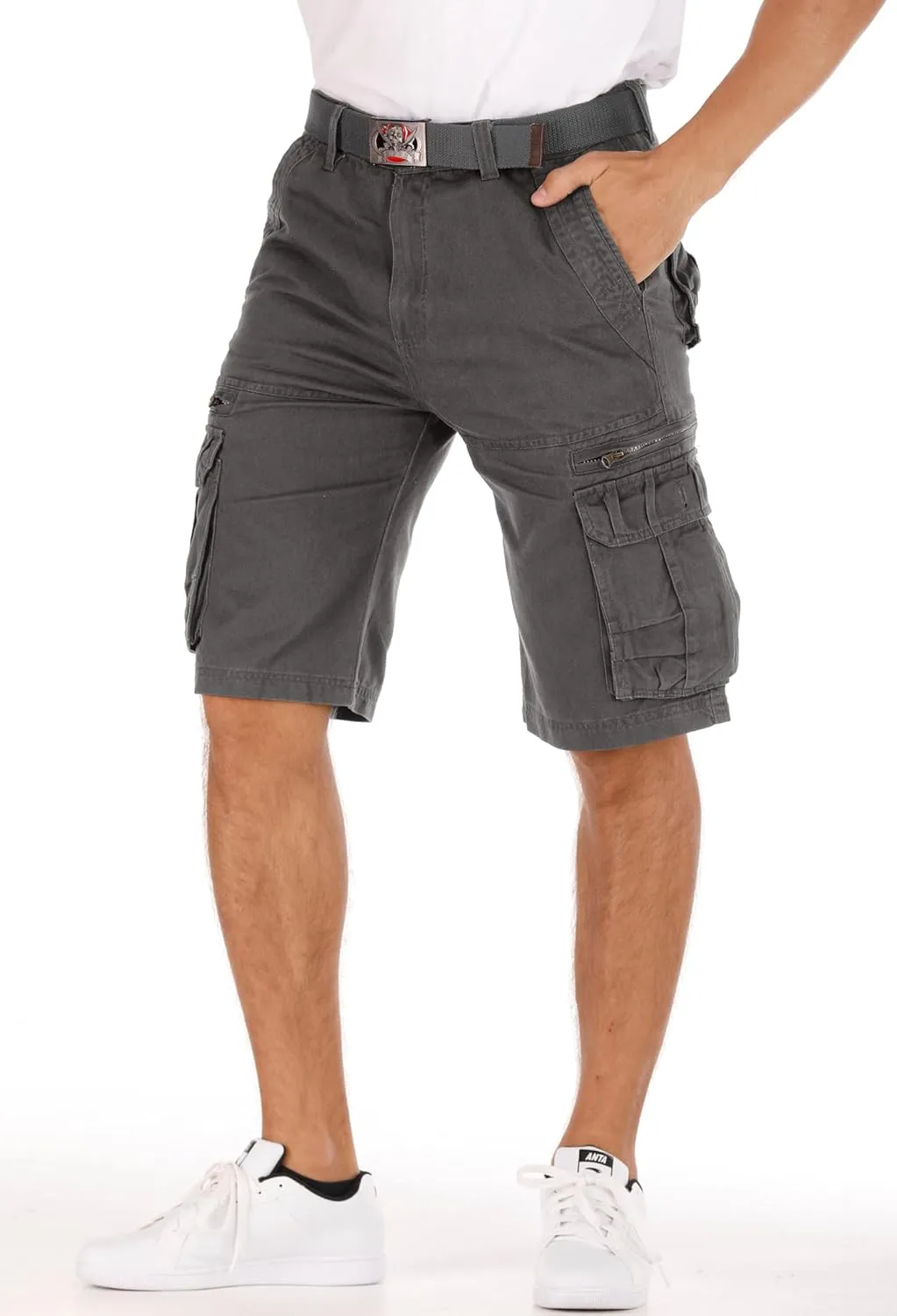 Men's Lightweight Multi Pocket Casual Outdoor Twill Cargo Shorts with Zipper Pockets with 8 Pockets No Belt