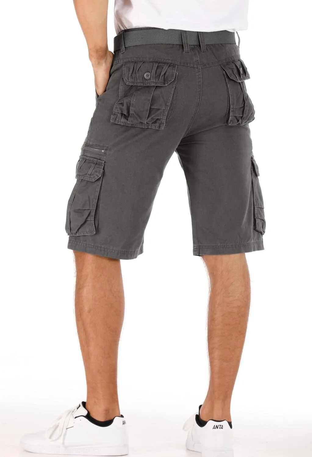 Men's Lightweight Multi Pocket Casual Outdoor Twill Cargo Shorts with Zipper Pockets with 8 Pockets No Belt