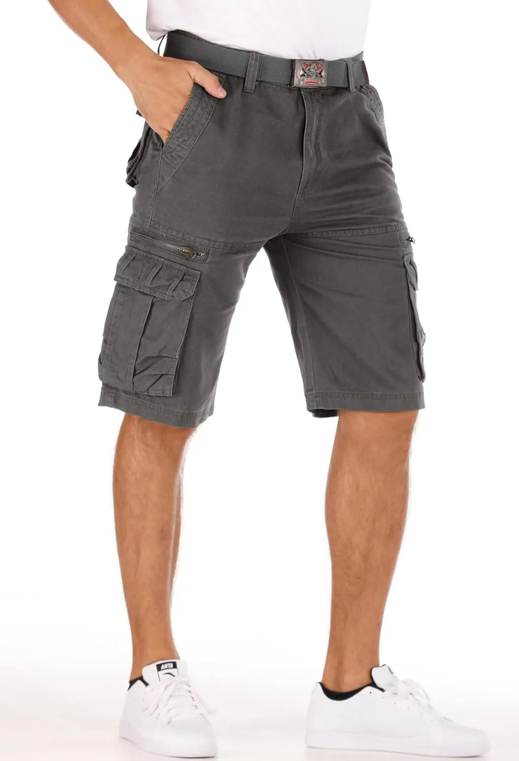 Men's Lightweight Multi Pocket Casual Outdoor Twill Cargo Shorts with Zipper Pockets with 8 Pockets No Belt