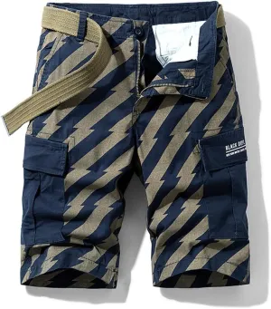 Men's Lightweight Striped Cargo Shorts Relaxed Fit Cotton Tactical Shorts with Pockets