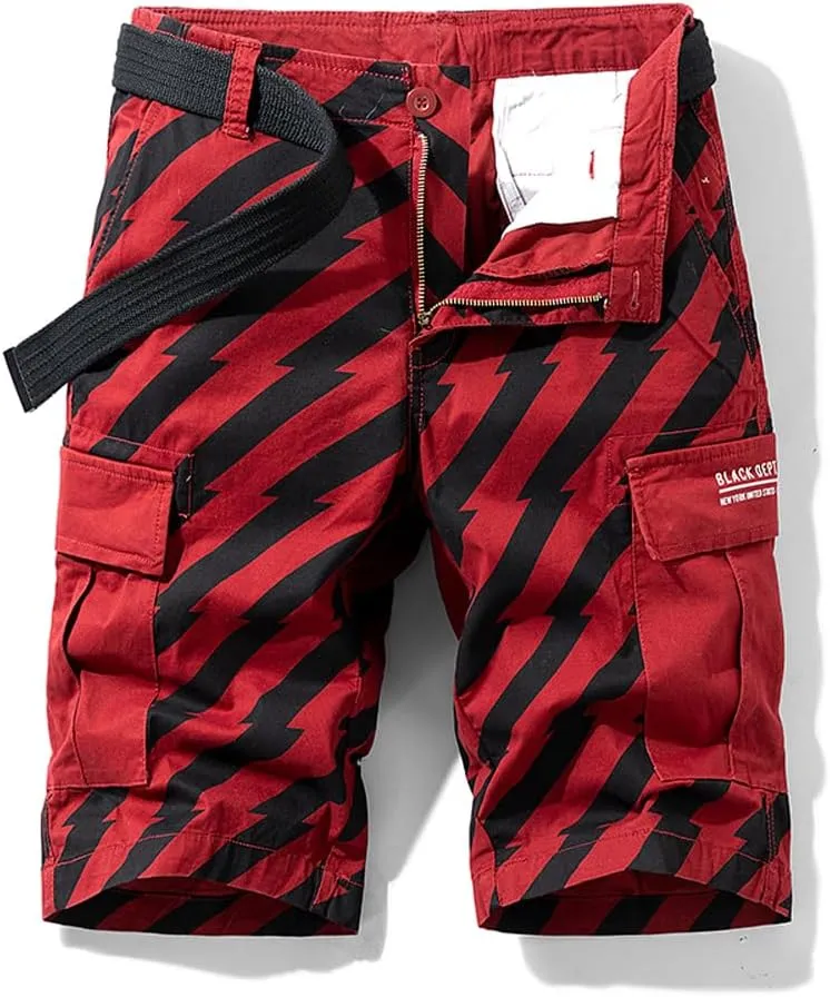 Men's Lightweight Striped Cargo Shorts Relaxed Fit Cotton Tactical Shorts with Pockets