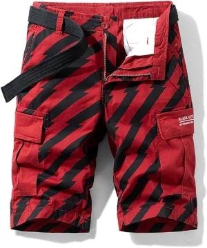 Men's Lightweight Striped Cargo Shorts Relaxed Fit Cotton Tactical Shorts with Pockets