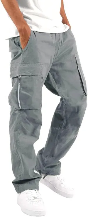 Mens Sweatpants Pants Solid Color Track Cuff Lace up Workout Pants with Pocket Trousers with Zipper Pockets