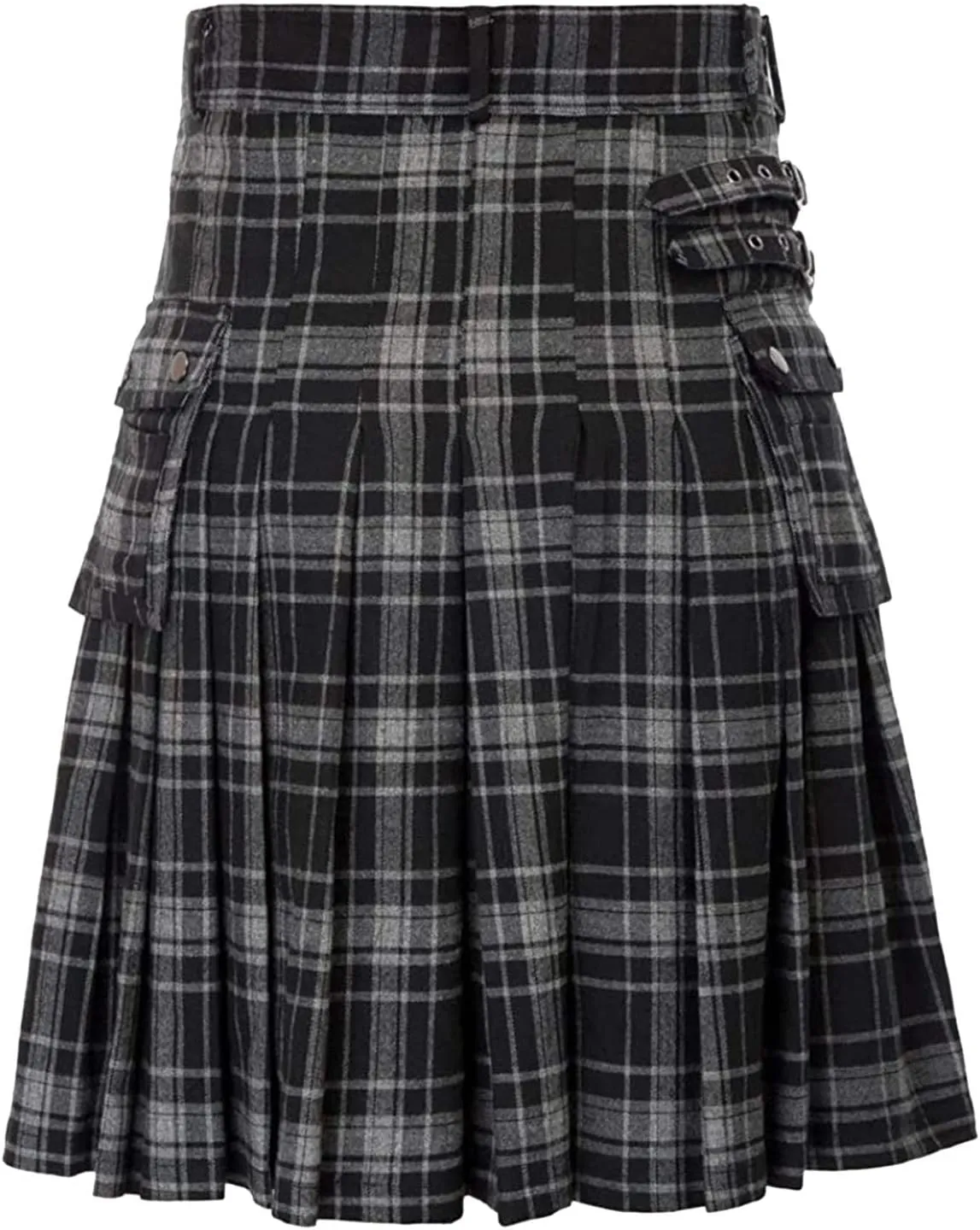 Mens Tartan Utility Kilts 2024 Color Pocket Pleated Skirt Highland Tartan Utility Kilt Tartan Kilt for Men Black