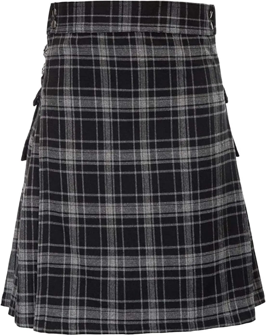 Mens Tartan Utility Kilts 2024 Color Pocket Pleated Skirt Highland Tartan Utility Kilt Tartan Kilt for Men Black