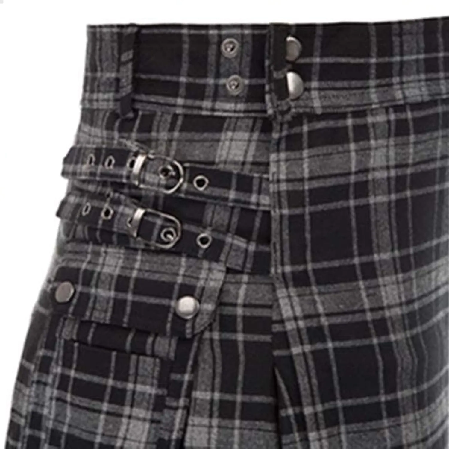 Mens Tartan Utility Kilts 2024 Color Pocket Pleated Skirt Highland Tartan Utility Kilt Tartan Kilt for Men Black