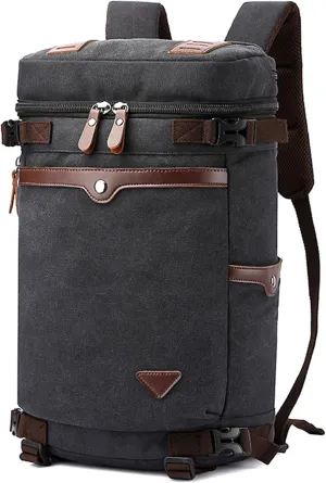 Men's Vintage Backpack Convertible Travel Duffel Bags Canvas Large Capacity Shoulder Bag for Climbing Camping (Black)