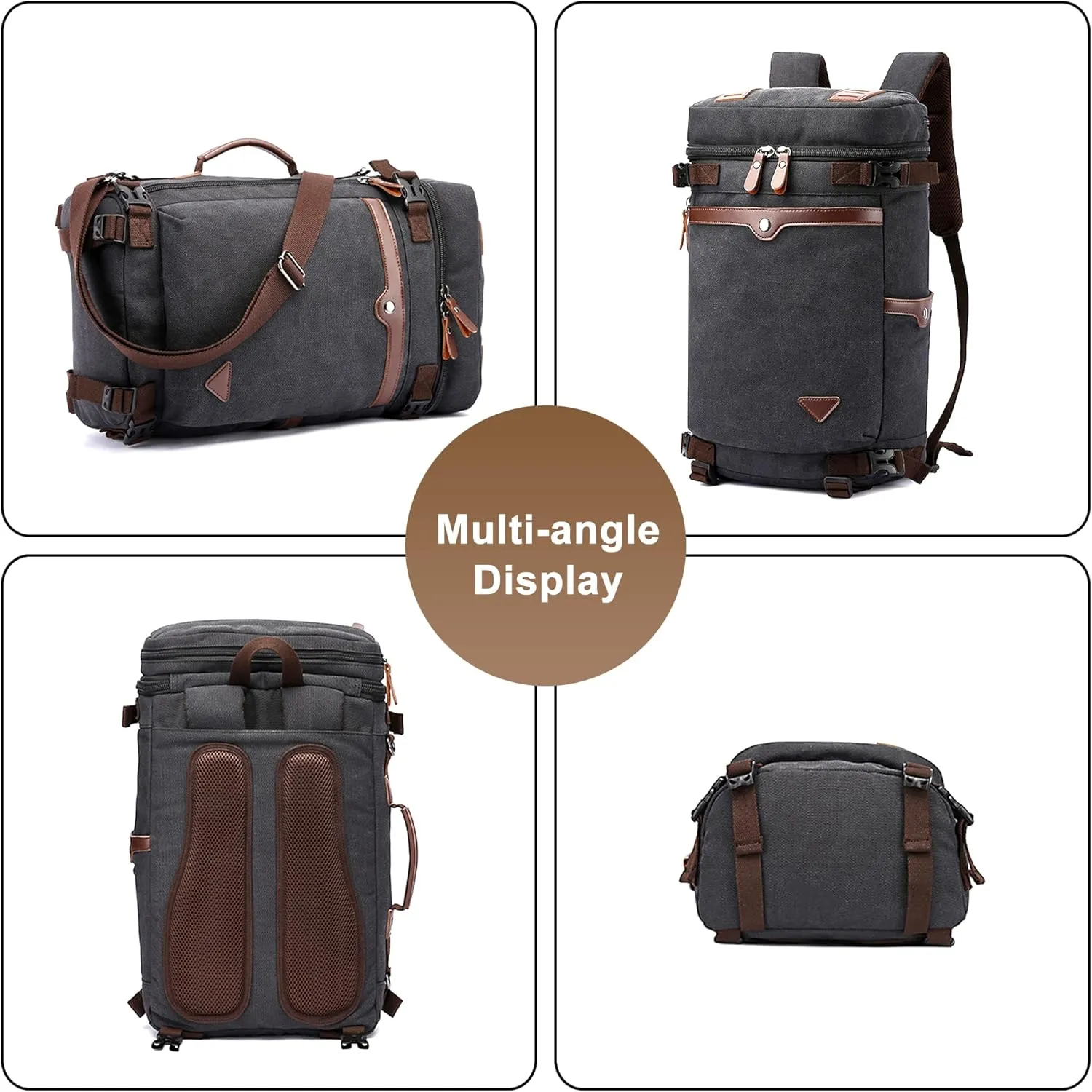 Men's Vintage Backpack Convertible Travel Duffel Bags Canvas Large Capacity Shoulder Bag for Climbing Camping (Black)
