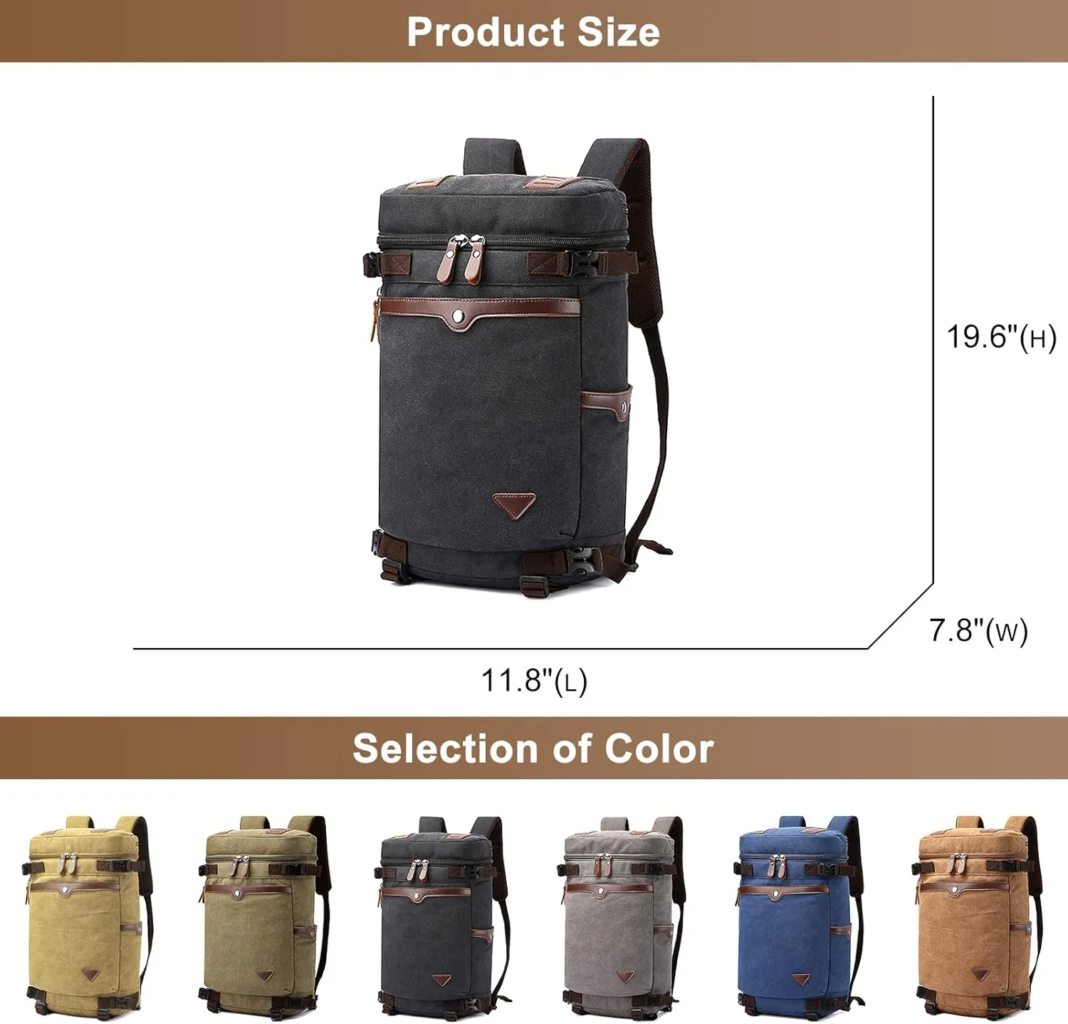Men's Vintage Backpack Convertible Travel Duffel Bags Canvas Large Capacity Shoulder Bag for Climbing Camping (Black)
