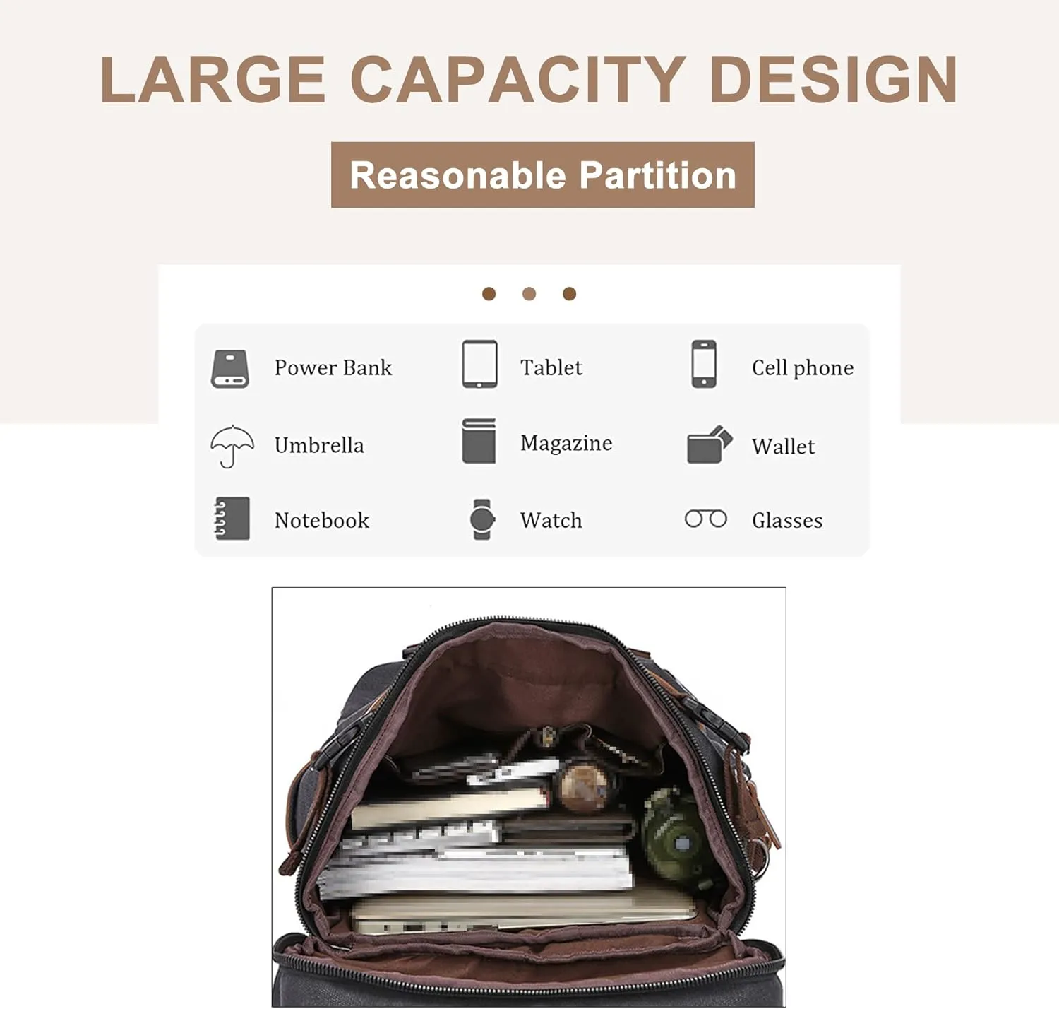 Men's Vintage Backpack Convertible Travel Duffel Bags Canvas Large Capacity Shoulder Bag for Climbing Camping (Black)