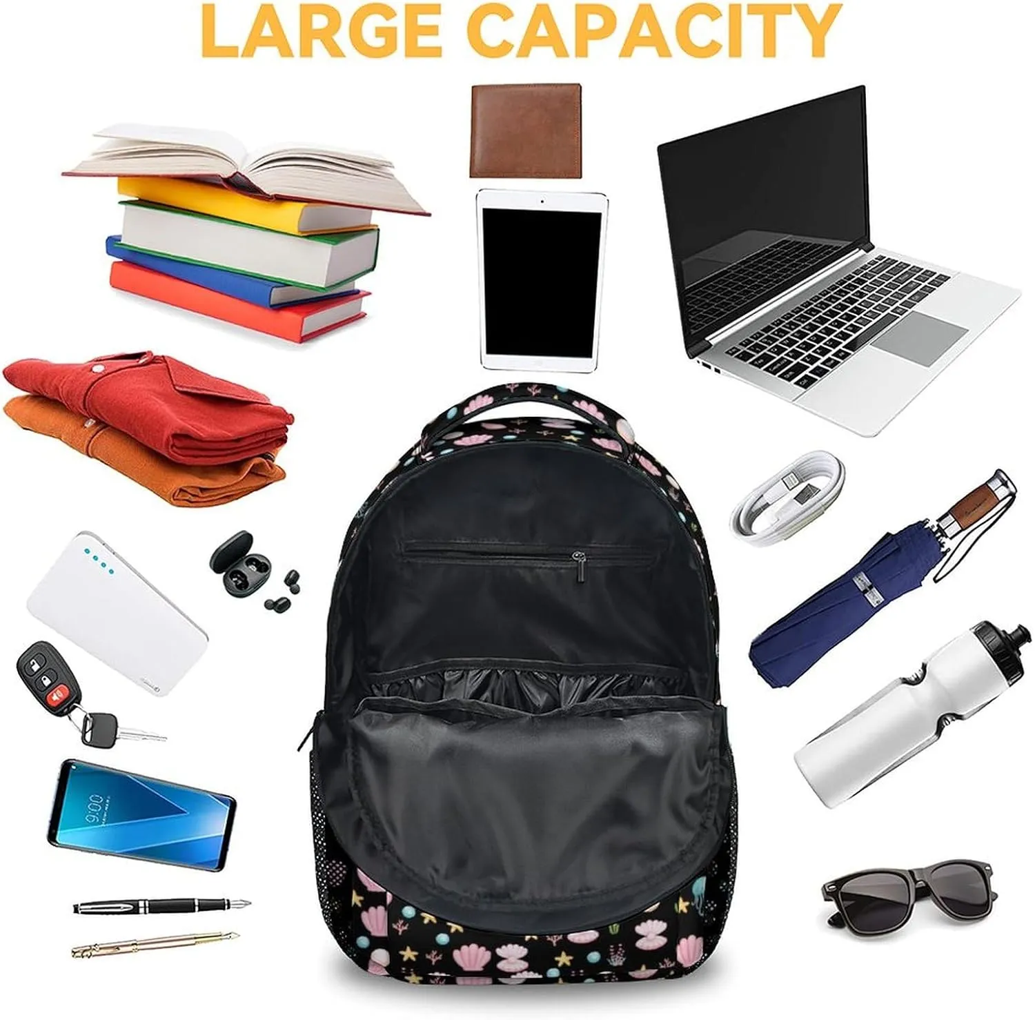 Mercuryelf Axolotl Backpack for Girls, 16 Inch Black Backpacks for School Travel, Cute Lightweight Bookbag for Kids