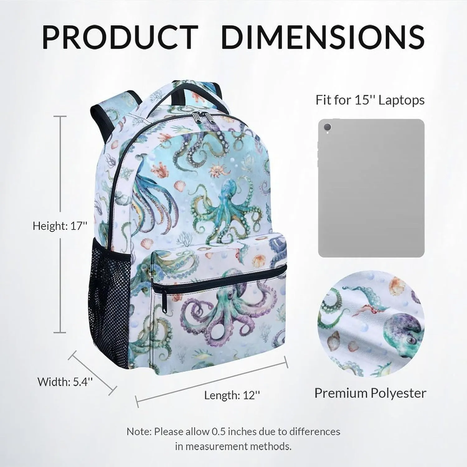 Mercuryelf Backpack for Boys - 17 Inch Bookbag for Primary Middle College - Cute Octopus Backpacks - Children's School Bag