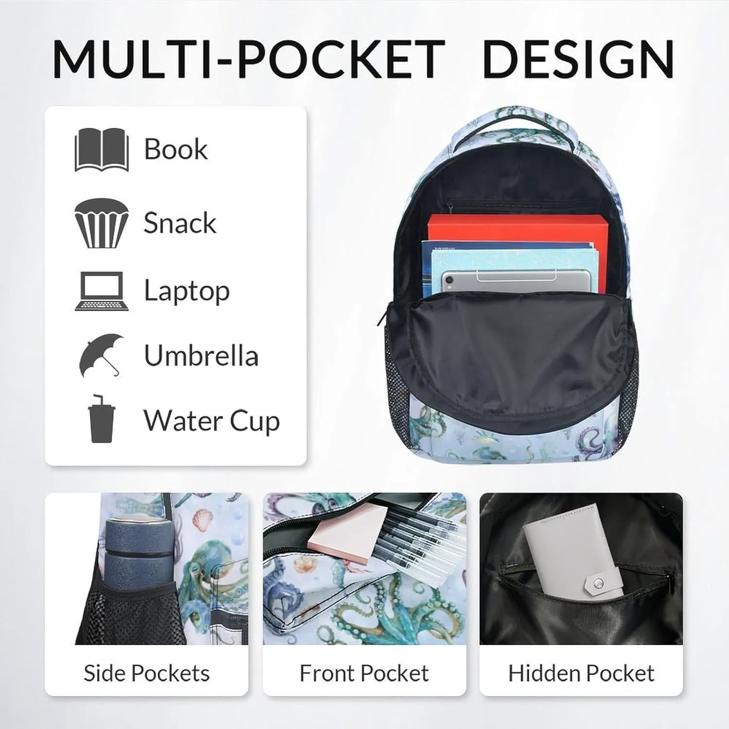Mercuryelf Backpack for Boys - 17 Inch Bookbag for Primary Middle College - Cute Octopus Backpacks - Children's School Bag