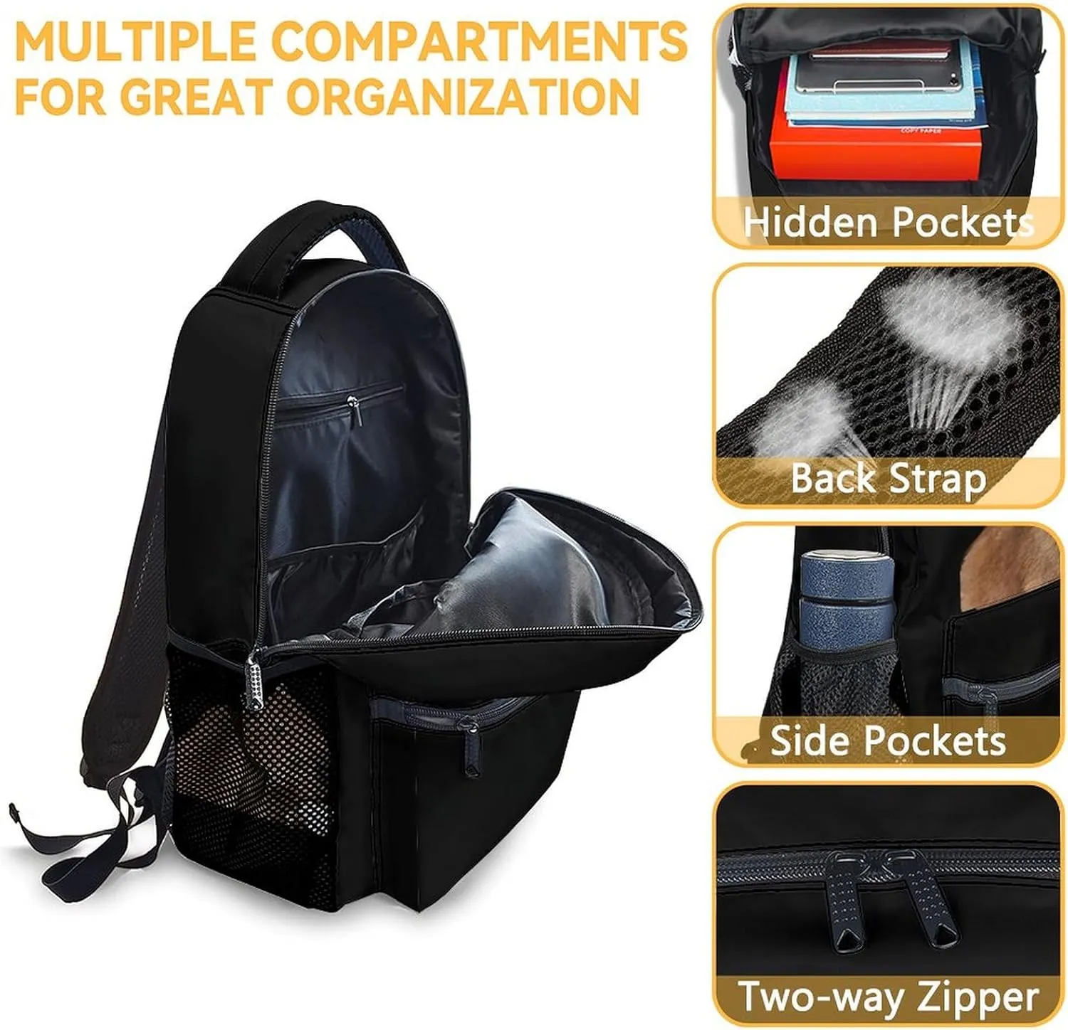 Mercuryelf Backpack for Boys Girls, 16 Inch Black Backpacks for School Travel, Funny Lightweight Bookbag for Kids