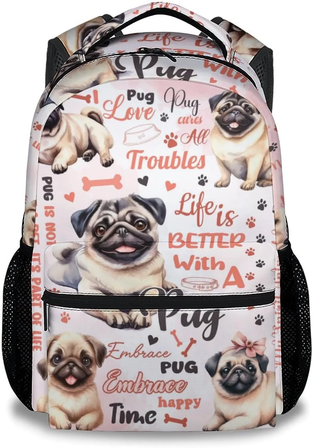 Mercuryelf Backpack for Girls - 17 Inch Pug Backpacks for School - Cute Dog Bookbag for Teen Boys - Lightweight Durable School Bag