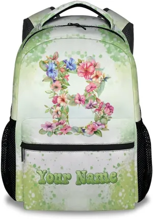 Mercuryelf Backpack for Girls - Personalized Cute Initial Backpacks for Kids - 17 Inch Bookbag for Primary Middle College