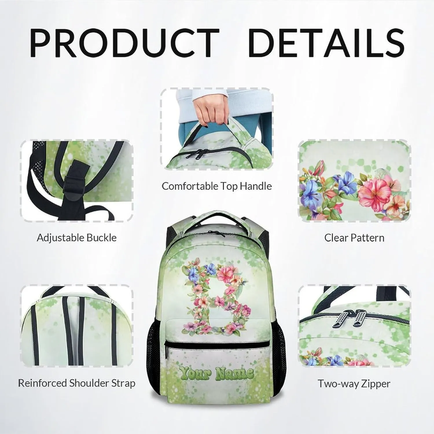 Mercuryelf Backpack for Girls - Personalized Cute Initial Backpacks for Kids - 17 Inch Bookbag for Primary Middle College