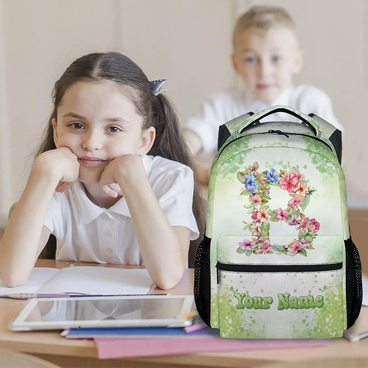 Mercuryelf Backpack for Girls - Personalized Cute Initial Backpacks for Kids - 17 Inch Bookbag for Primary Middle College