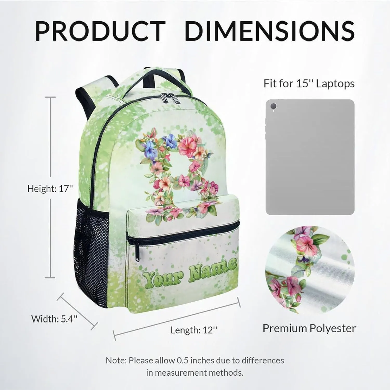 Mercuryelf Backpack for Girls - Personalized Cute Initial Backpacks for Kids - 17 Inch Bookbag for Primary Middle College